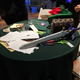 Our table, complete with puzzles, gear, and the Master Sword that we won.